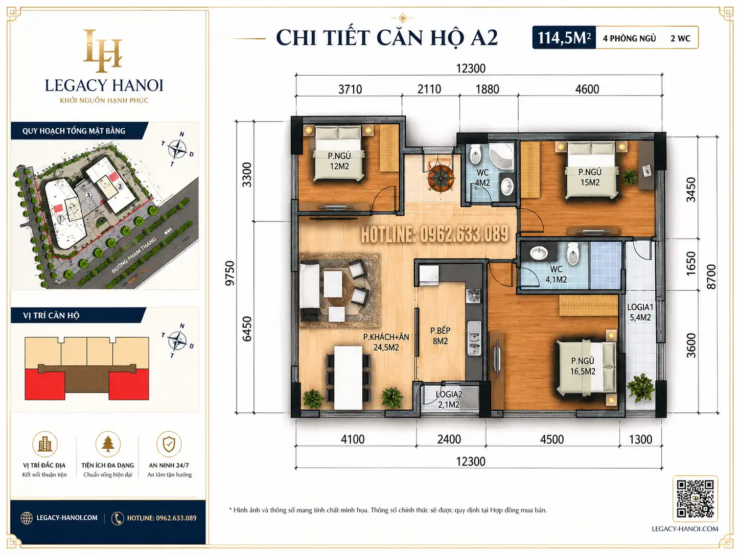 Mặt bằng căn 114.5 Legacy Hà Nội - 132 Nguyễn Trãi
