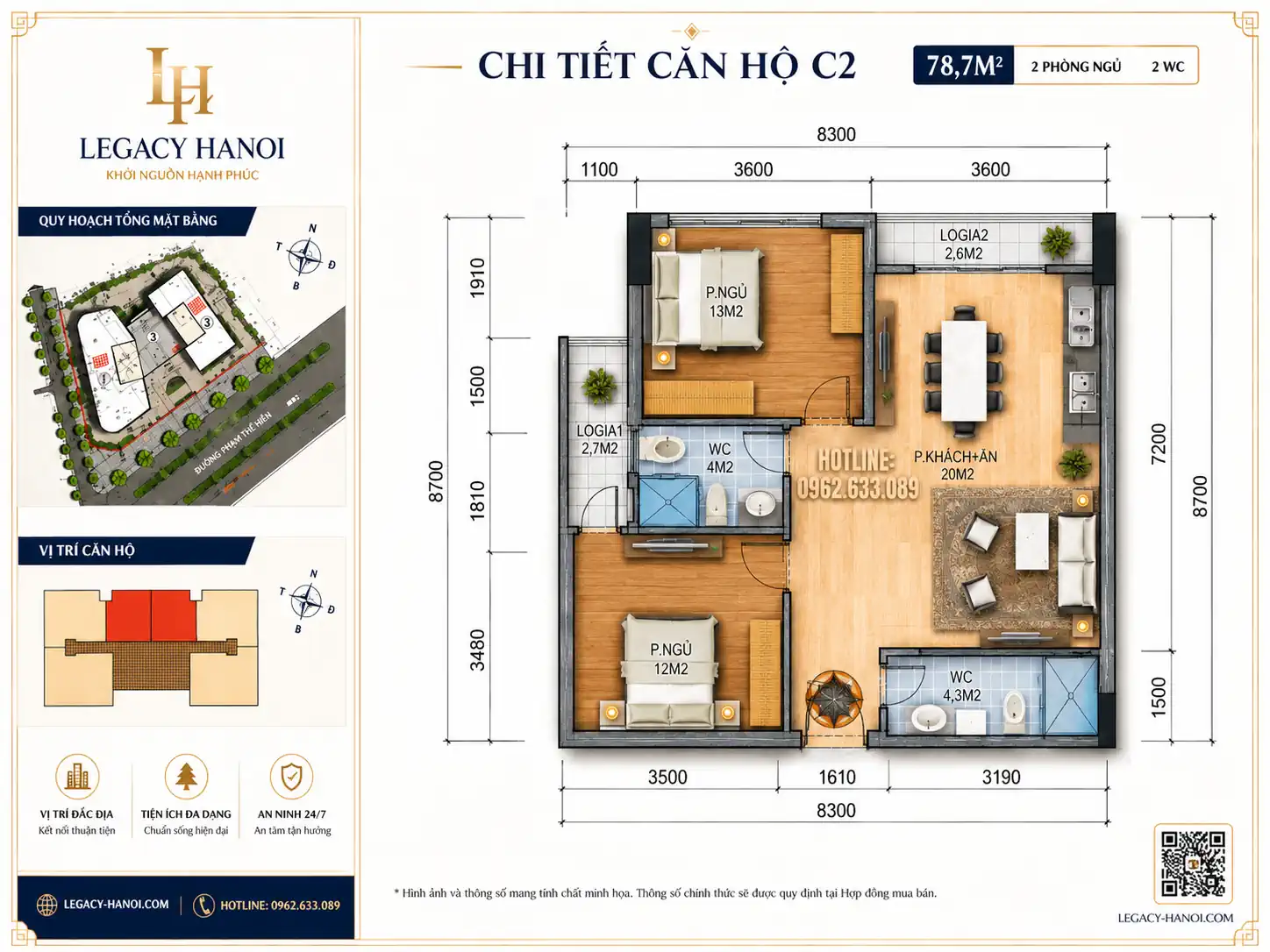 Mặt bằng căn 78.7 Legacy Hà Nội - 132 Nguyễn Trãi