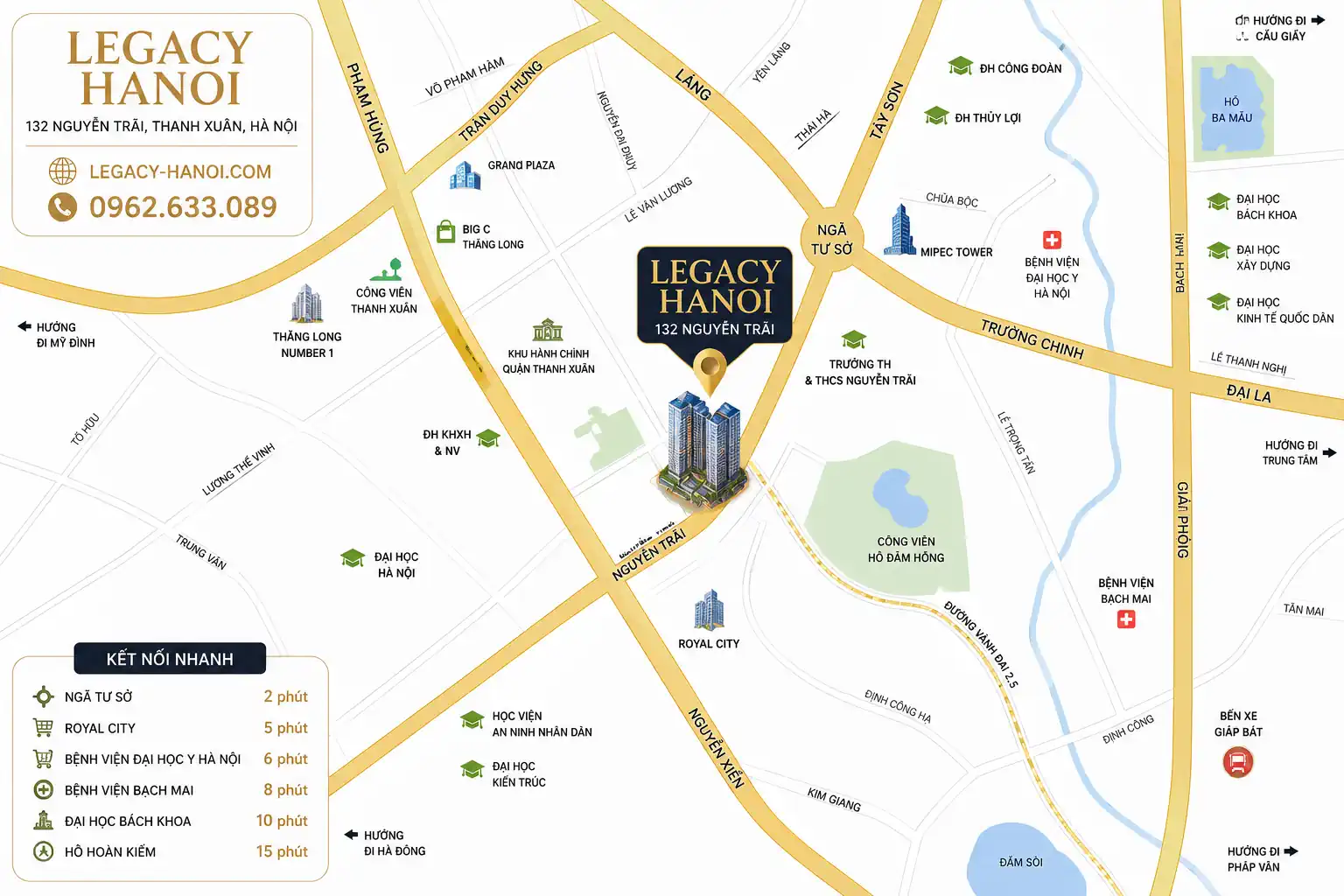Vị trí Legacy Hà Nội - 132 Nguyễn Trãi